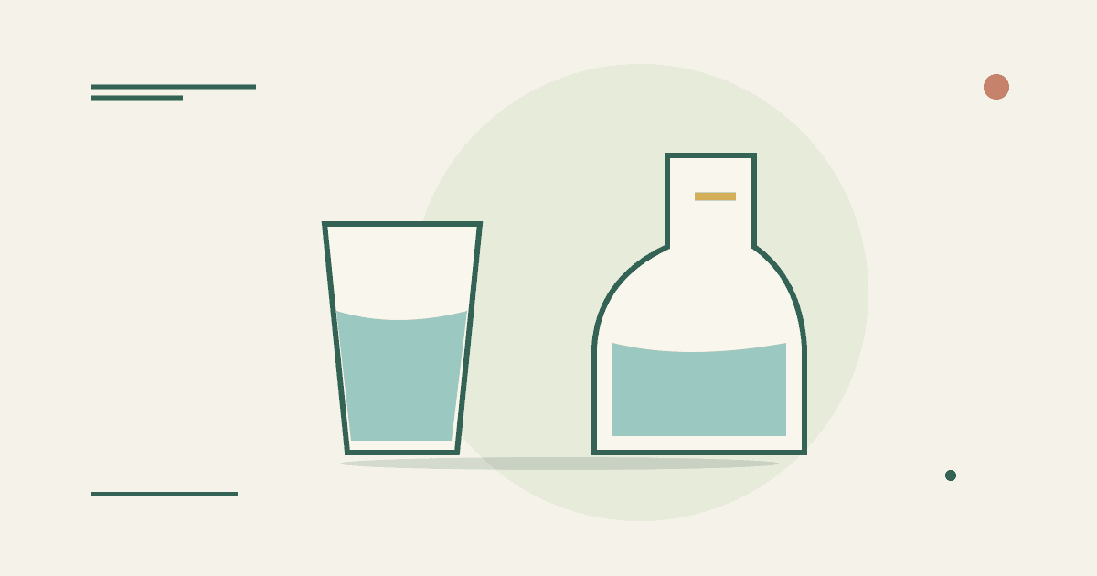Ilustración editorial de un vaso de agua y una jarra sobre una mesa
